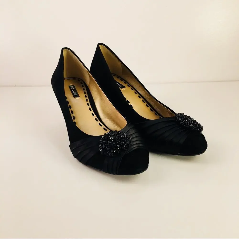 Alex Marie Black Suede Embellished Pump Wedges Sz 8.5